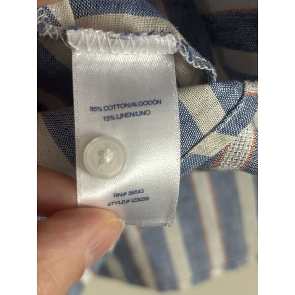 NWT NEW Izod Womens XXL‎ Linen Shirt Striped Ruffle Sleeve Nautical Summer Blue - Picture 4 of 6